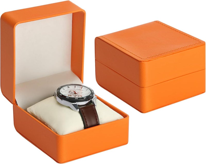 BAOPEND Single Watch Case, Travel Watch Gift Box with Removable Pillow, Luxury PU Leather Wristwatch Display Organizer Holder Boxes for Mem and Women (Orange) - Image 1